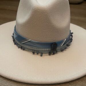 Cream rancher hat with blue custom hat band